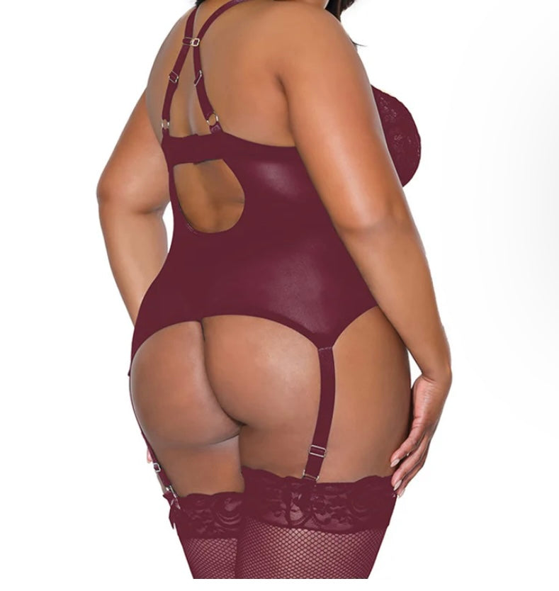 Pink Pussycat Floral Burgundy Bustier and Thong