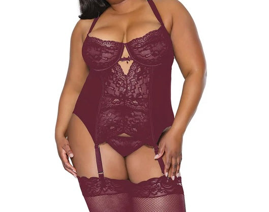 Pink Pussycat Floral Burgundy Bustier and Thong