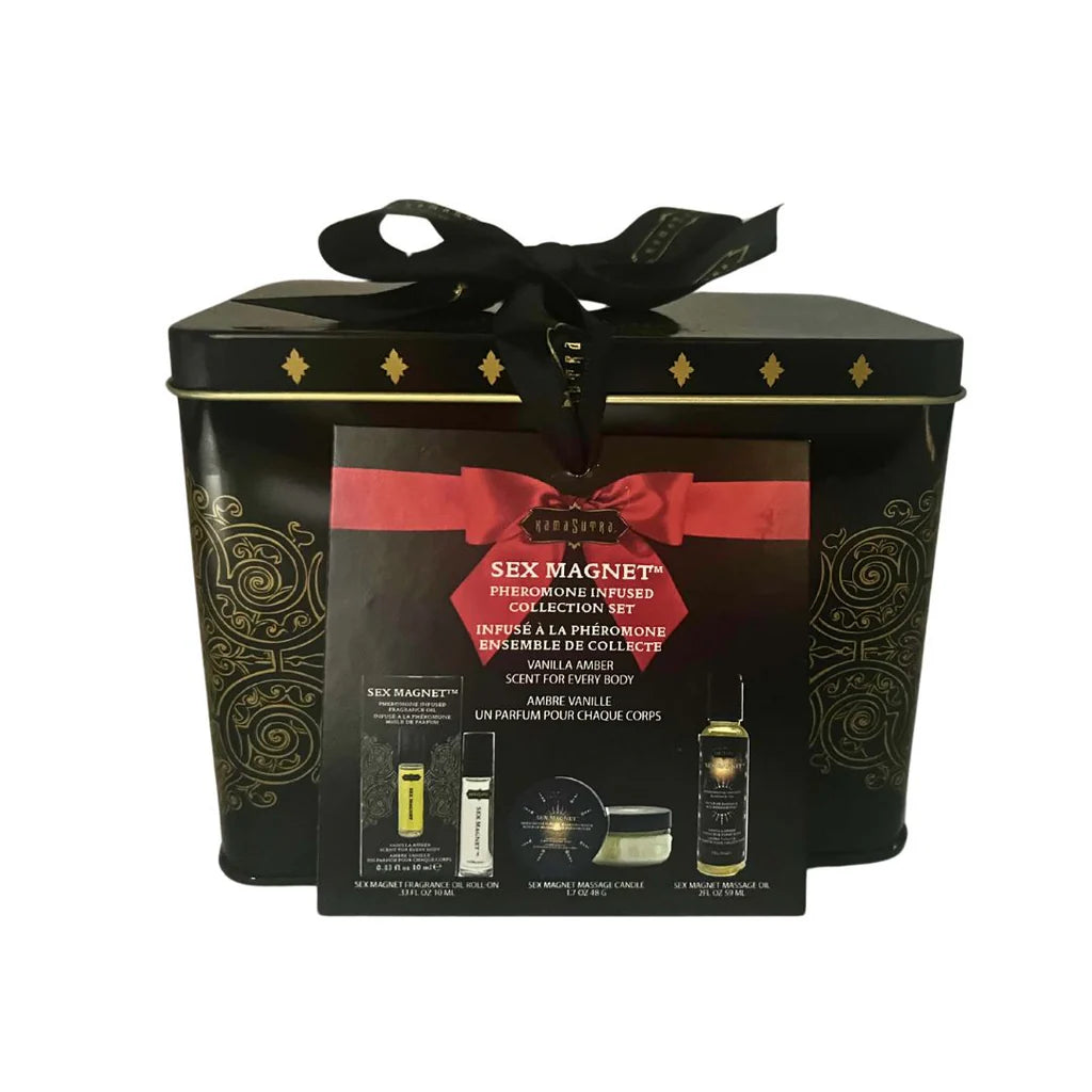 SEX MAGNET PHEROMONE VANILLA AMBER GIFT SET INCLUDES: ROLL ON FRAGRANCE, MASSAGE OIL, MASSAGE CANDLE
